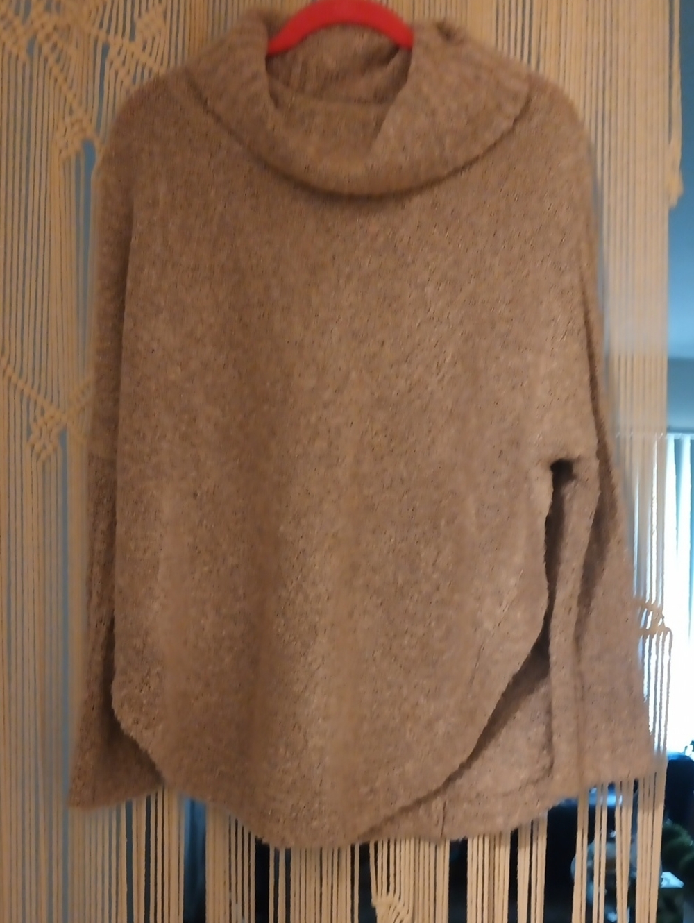 Cozy Pink And Gray Fuzzy Women's Turtleneck Cape Sweater Size S/M